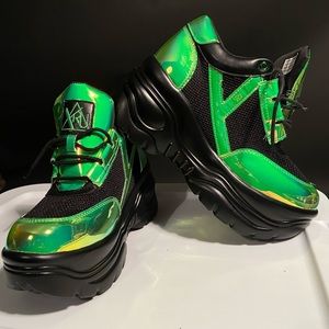 Yru Size 11 neon Green and Black Matrix chunky sneakers